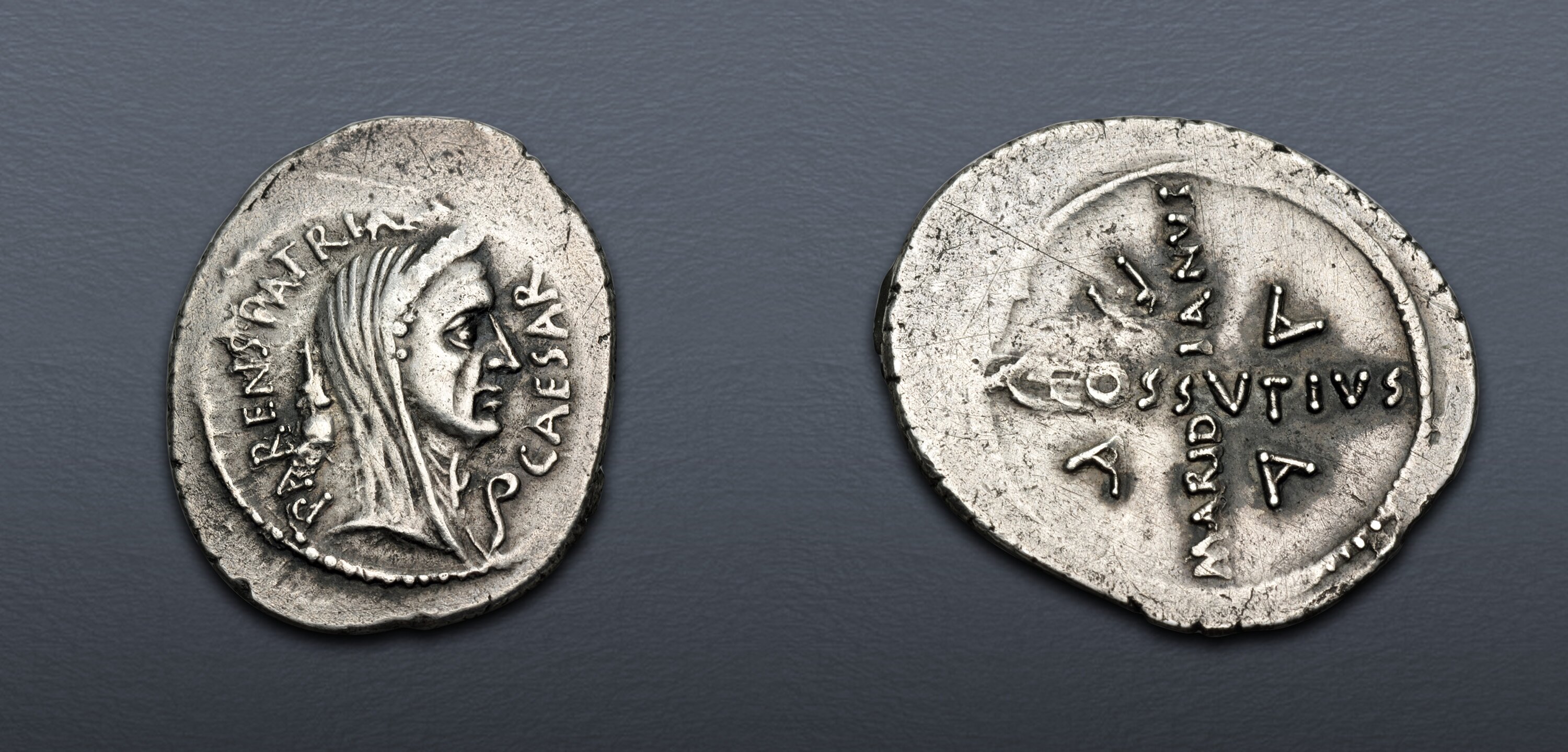 The Caesarians. Julius Caesar. April 44 BC. AR Denarius (19mm, 3.99 g ...