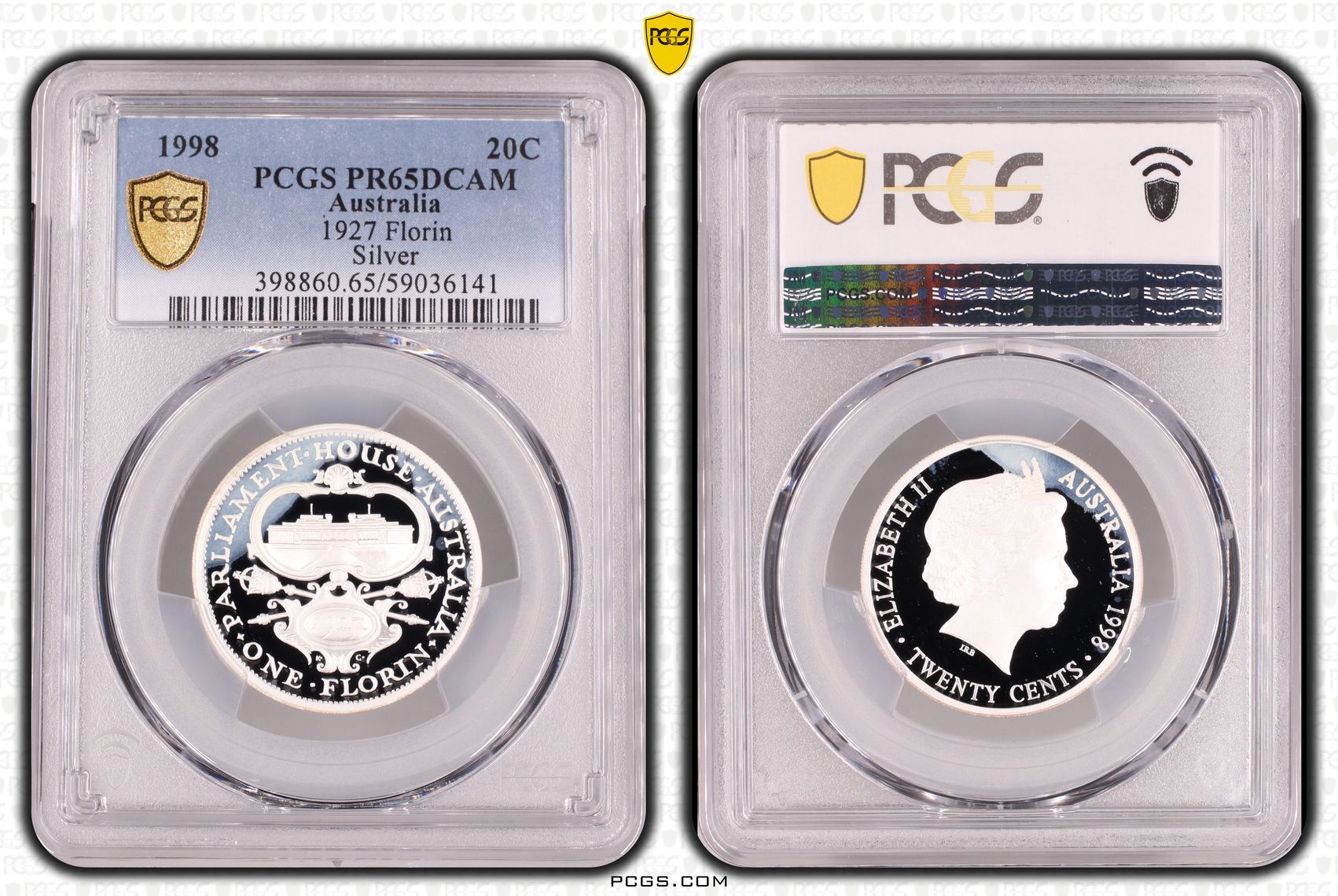 1927 Florin Ag, Twenty Cent, 1998, PCGS PR65DCAM