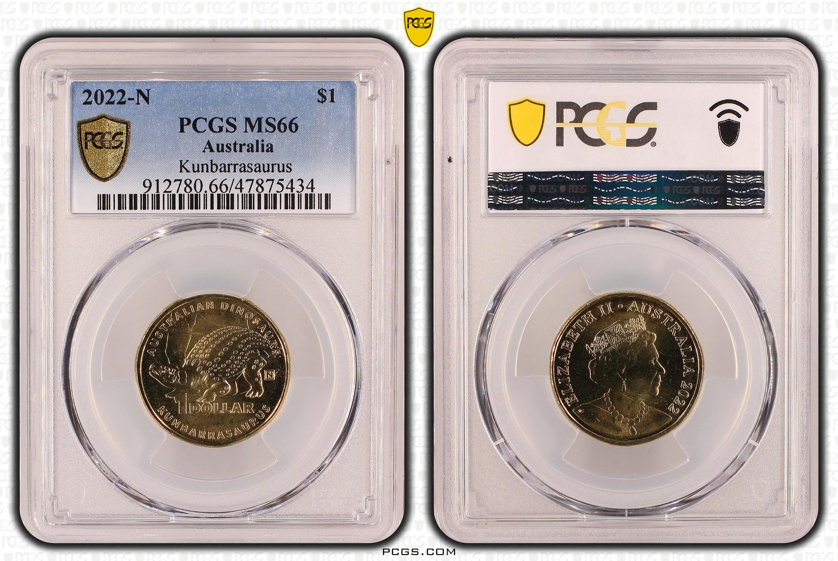 Kunbarrasaurus Privy Australian Dinosaurs , One Dollar, 2022-N, PCGS MS66