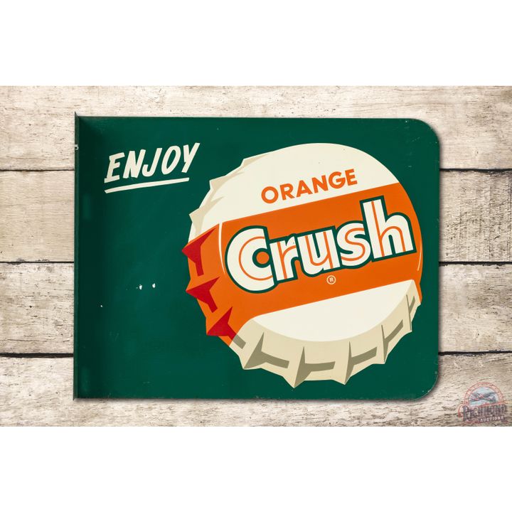 Enjoy Orange Crush Ice Cold & Bottle Cap Tin Flange Sign