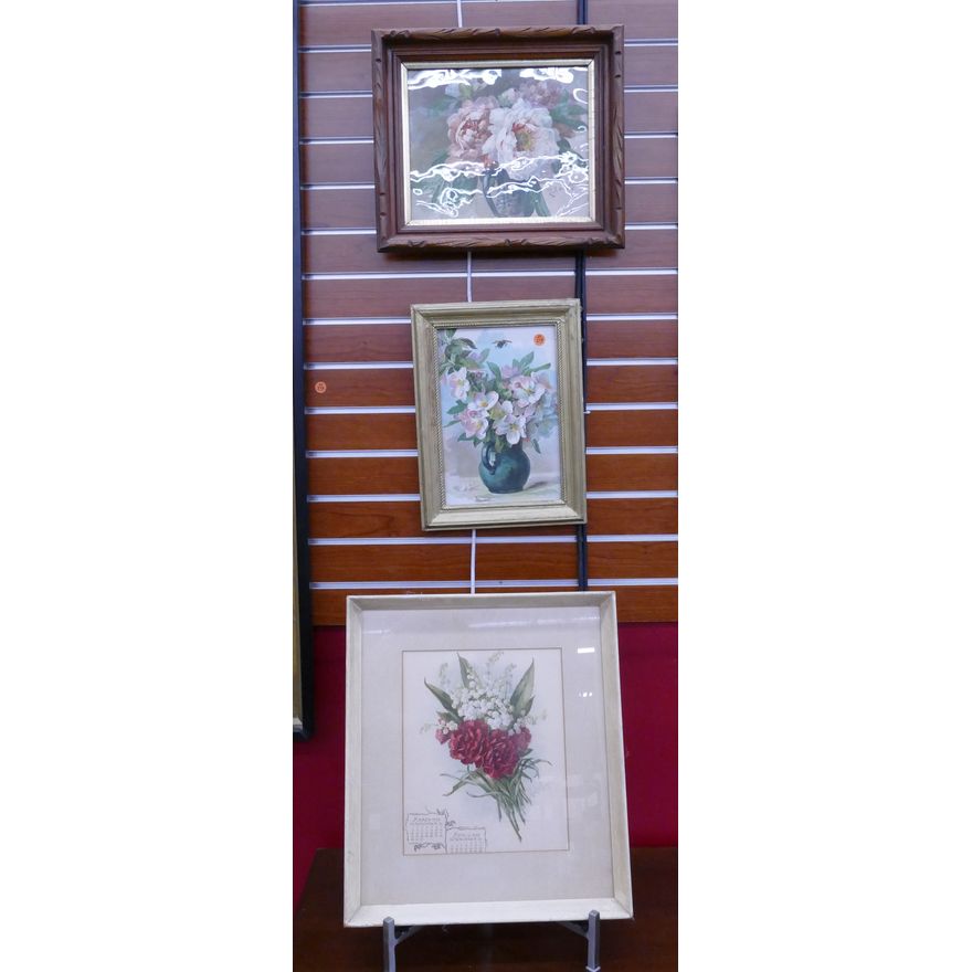 3pc Paul De Longpre Floral Chromolithographs Framed- largest 18x16''