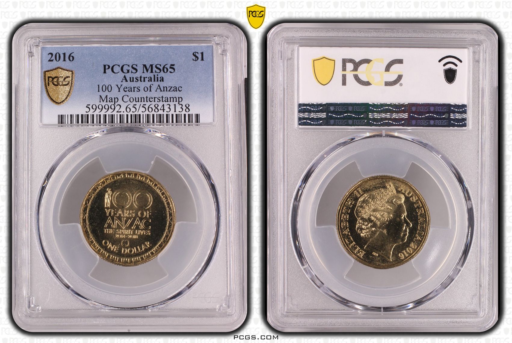 100 Years of Anzac Map Counterstamp, One Dollar, 2016, MS65