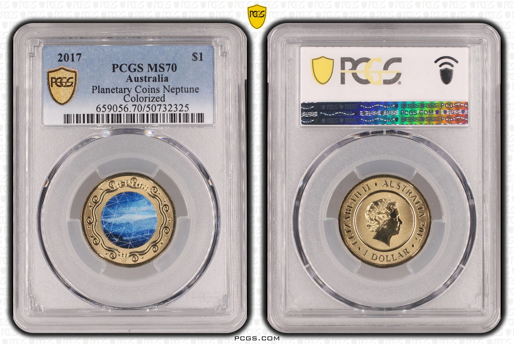 251 · Planetary Coins Neptune Colorized, One Dollar, 2017, PCGS MS70