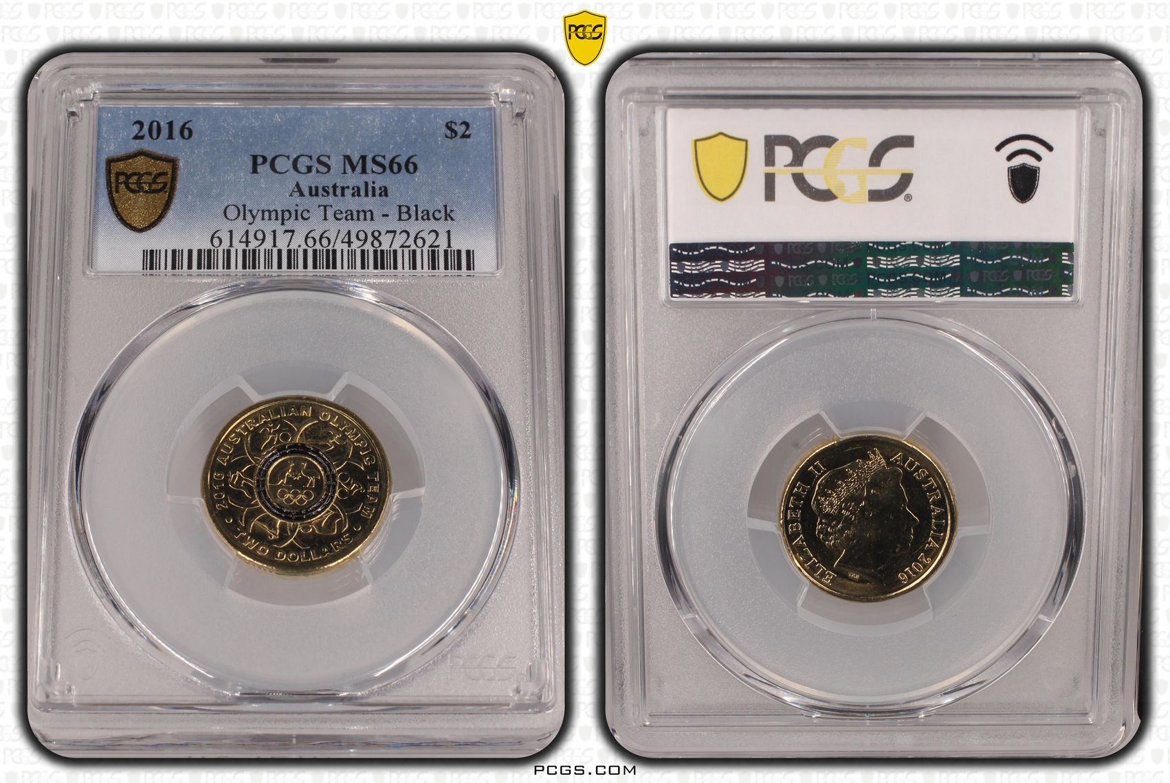 Elizabeth II, Olympic Team - Black , Two Dollar, 2016, PCGS MS66