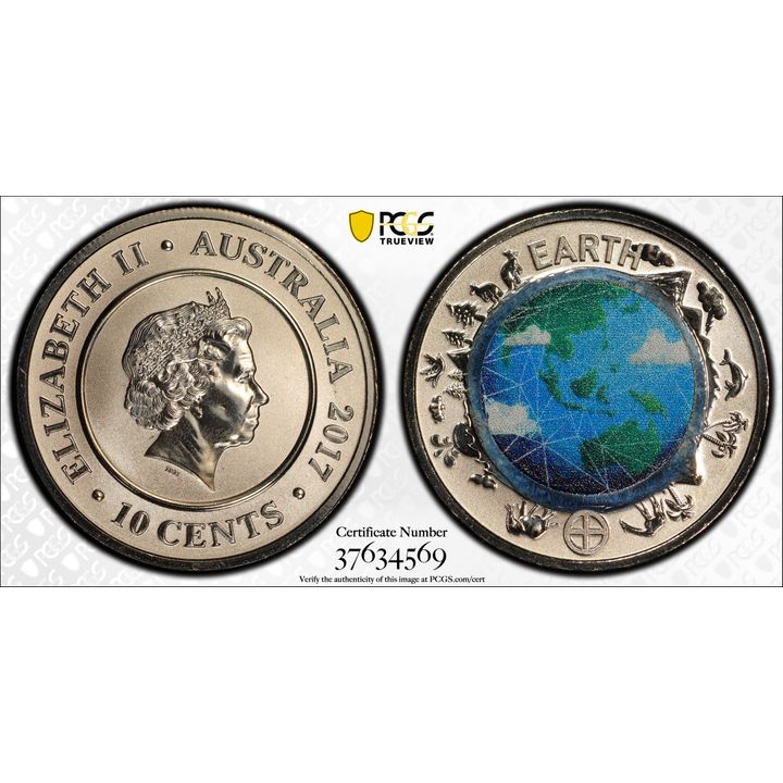 2017 Australia Ten Cent, 10c Planetary Coins Earth PCGS - MS69 -569