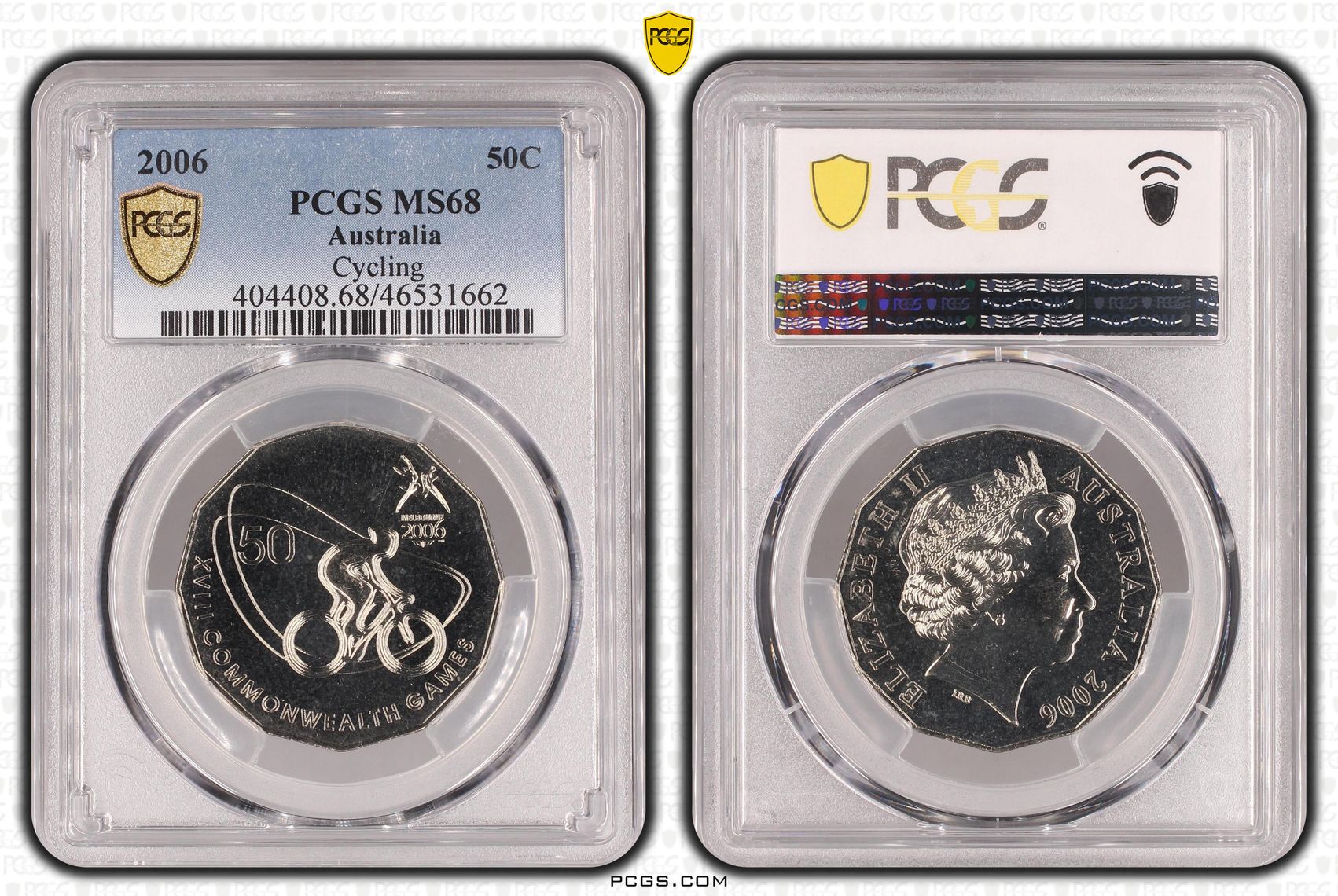 Elizabeth II, Cycling, POP 9/0, Fifty Cent, 2006, PCGS MS 68