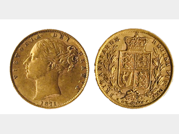 1871 Queen Victoria Young Head #Die 48 London Mint Shield Gold Sovereign