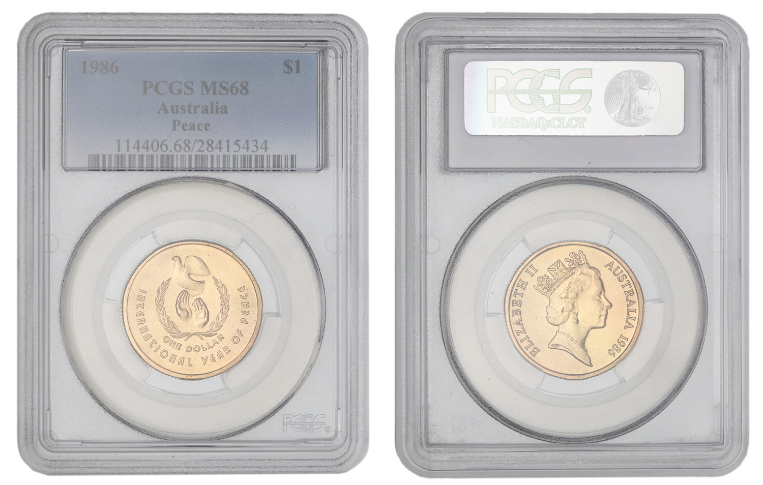 Elizabeth II, Peace, One Dollar, 1986, PCGS MS68