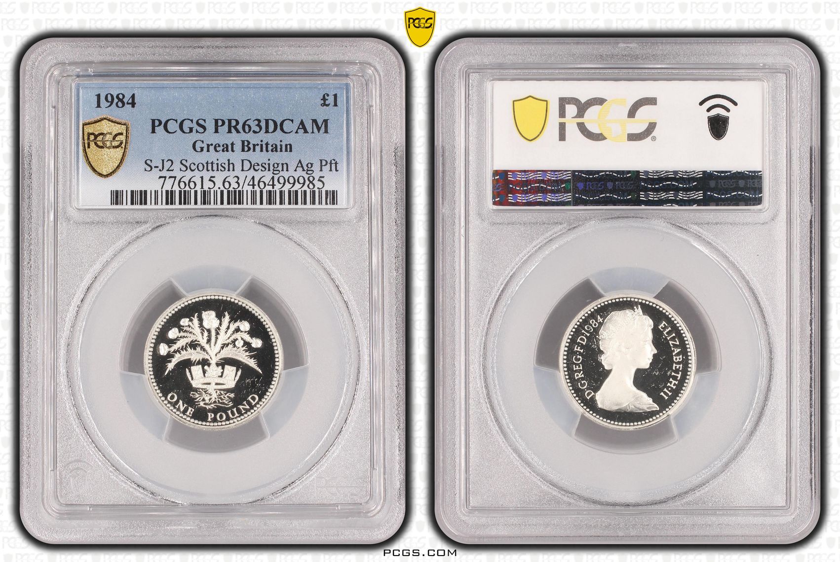 Great Britain, S-J2 Scottish Design Ag Piedfort, One Pound, 1984, PCGS PR63DCAM