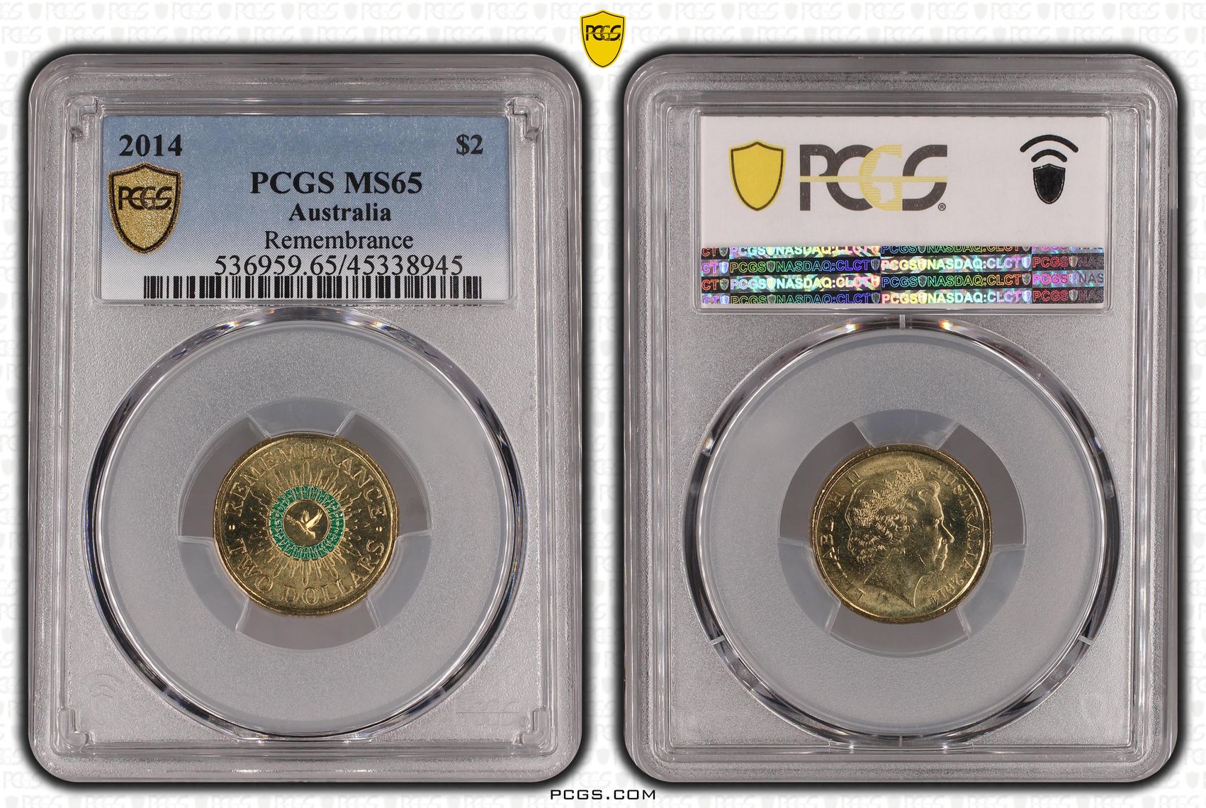 2014 Australia Two Dollar, $2 Remembrance PCGS - MS65 -945