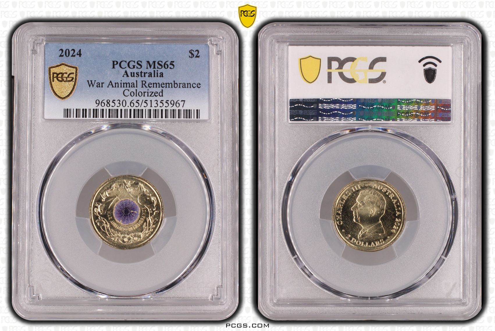 War Animal Remembrance Colorized, Two Dollar, 2024, PCGS MS65