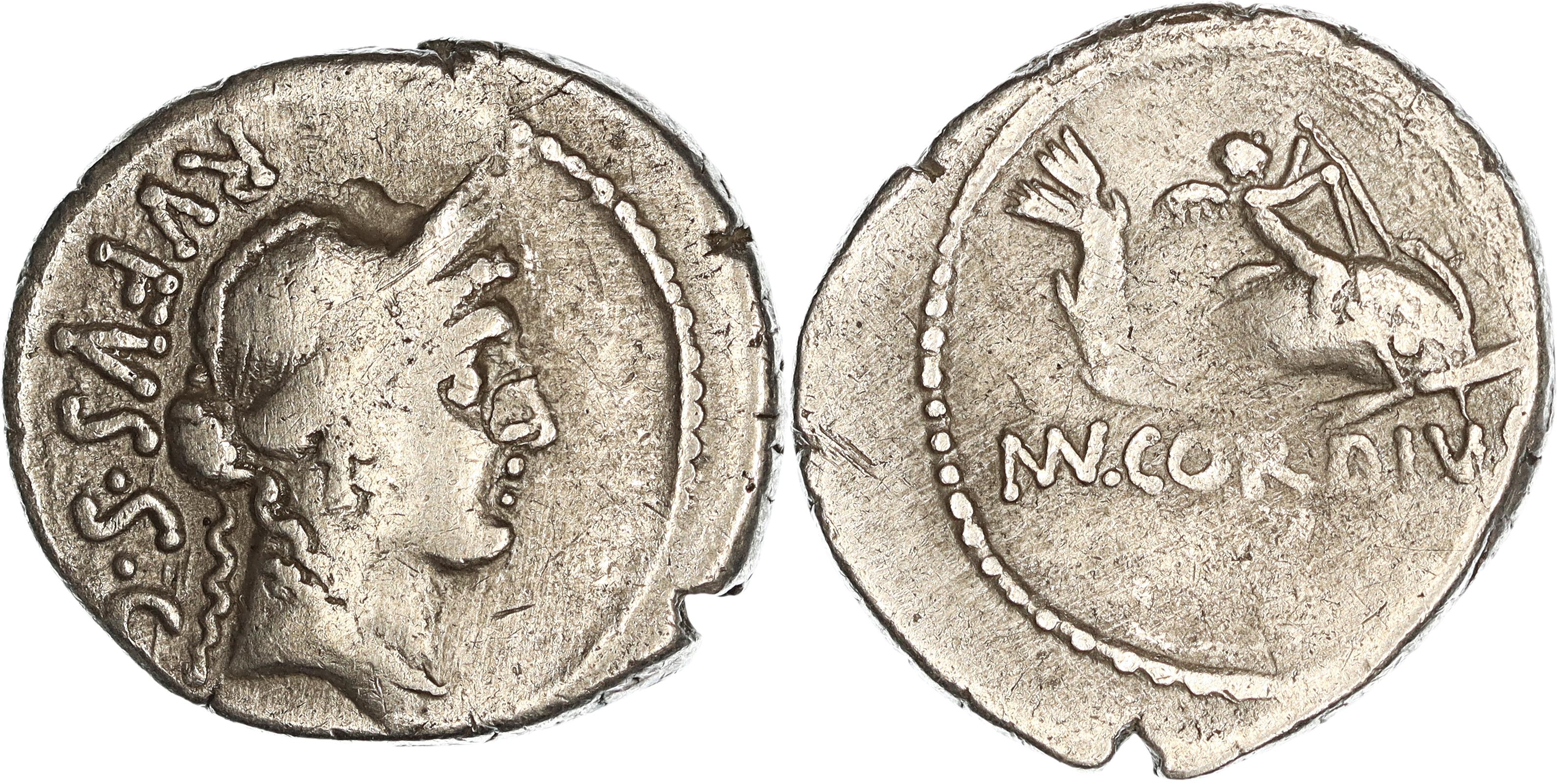 Roman Republic, Imperatorial Period, Mn. Cordius Rufus, Silver Denarius, 46 BC, nVF