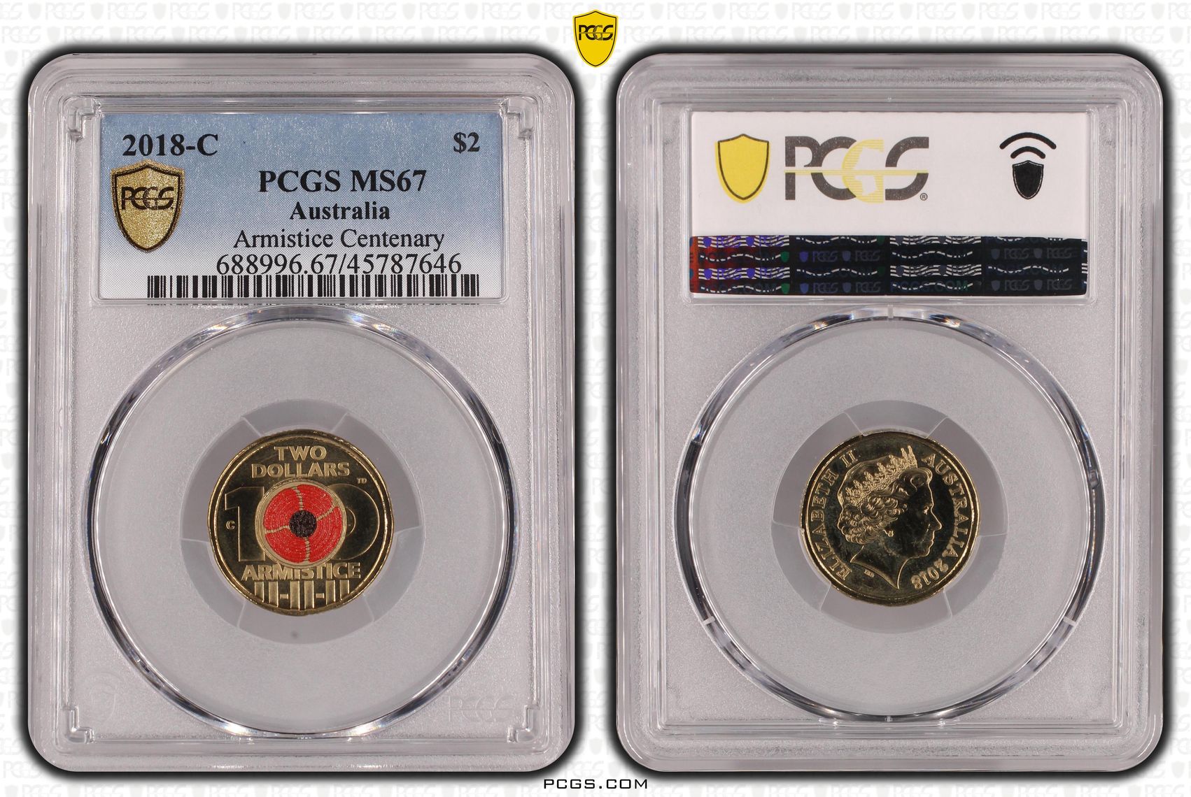 Armistice Centenary Colorized, Two Dollar, 2018-C, PCGS MS67