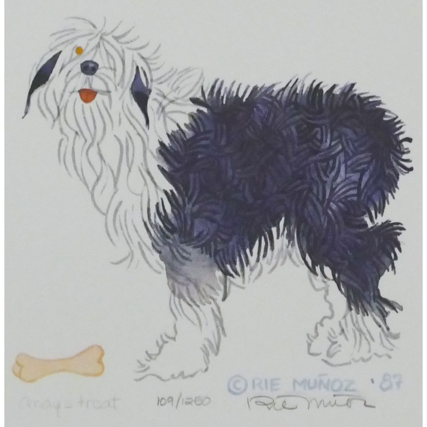 Rie Munoz "Andy's Treat" 1987 Signed Print 10.5" x 10.75" Sheet.