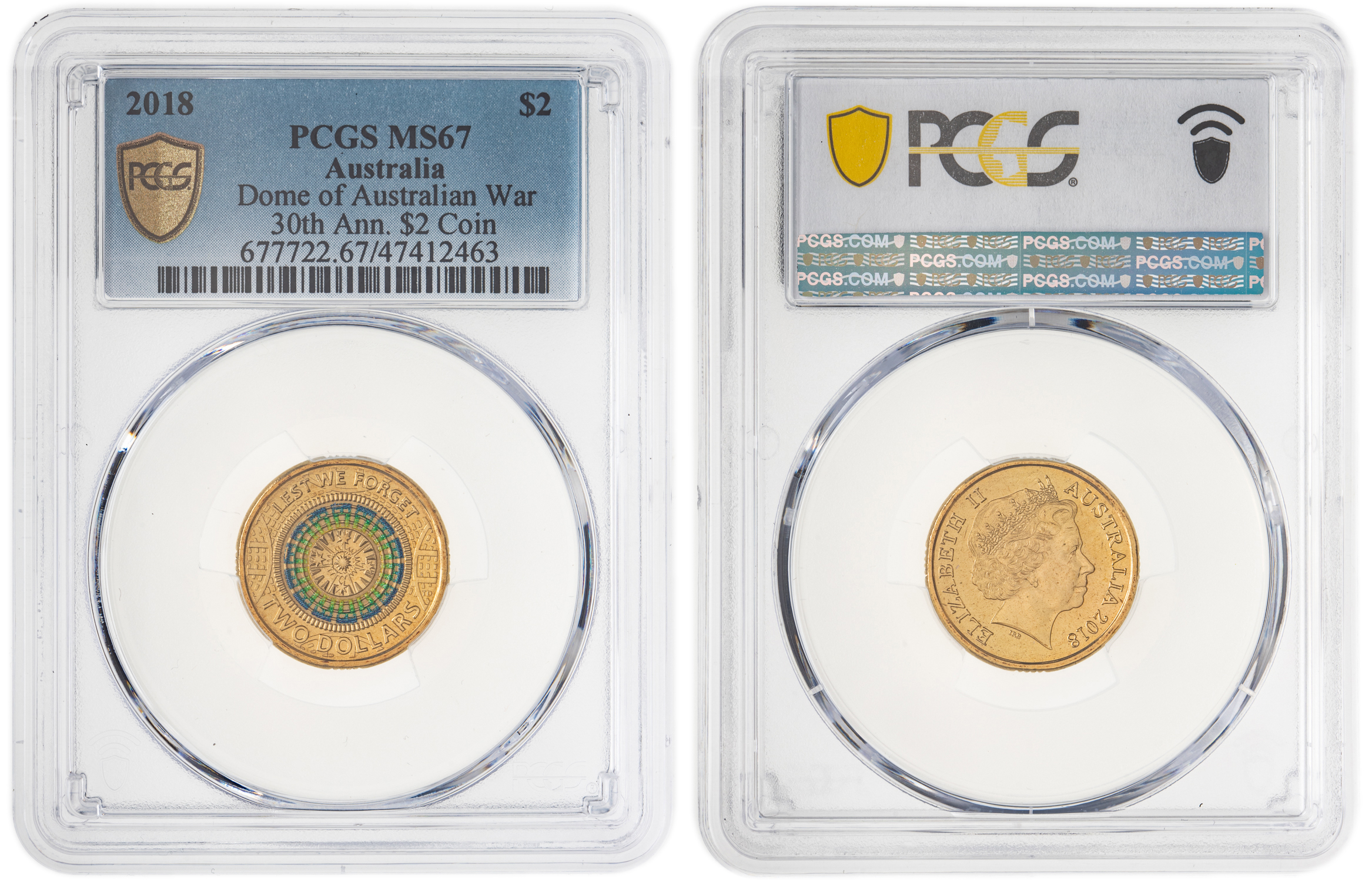 Elizabeth II, Dome of Australian War Memorial 30th Ann. $2 Coin, Two Dollar, 2018, PCGS MS67