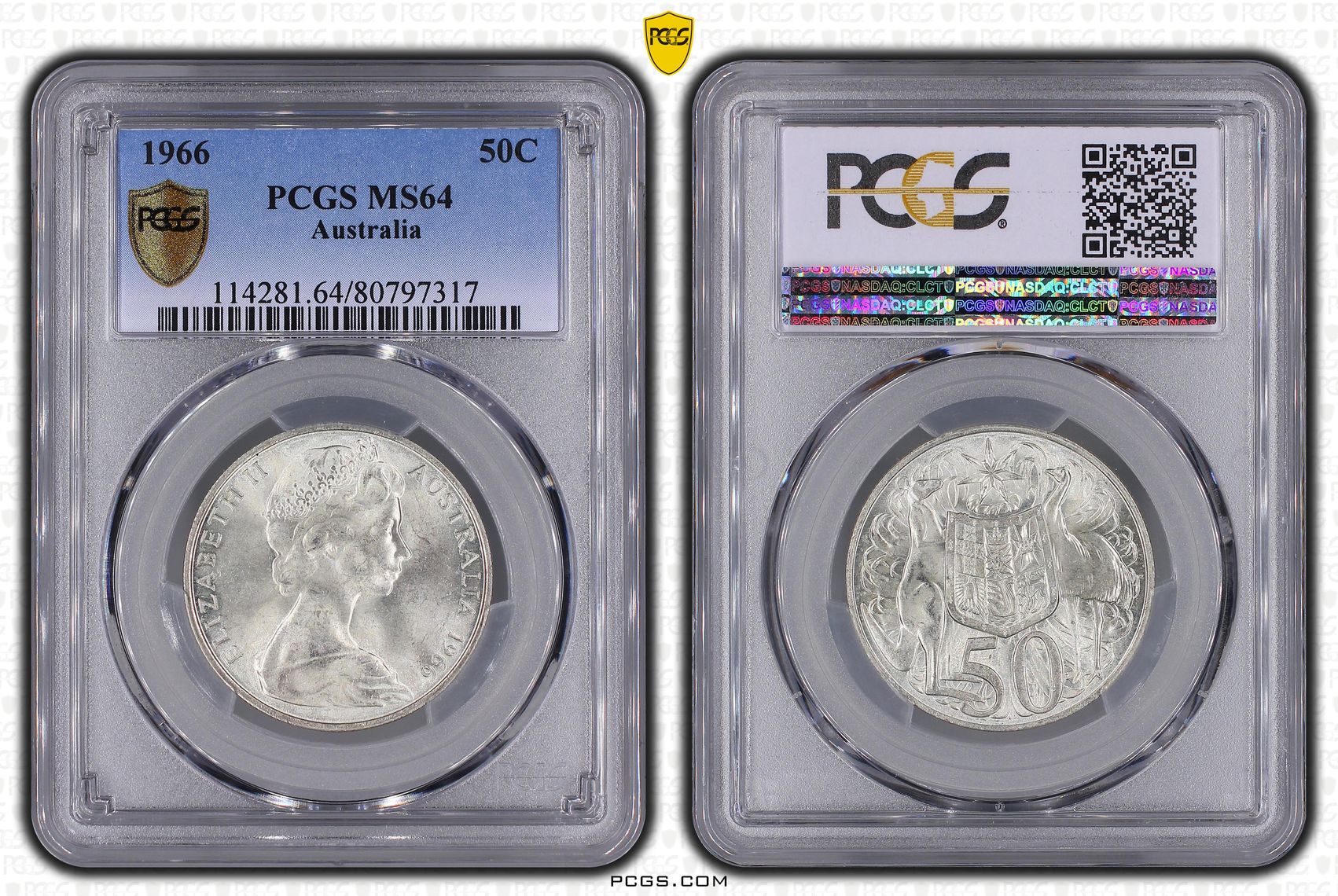 Elizabeth II, Fifty Cent, 1966, PCGS MS64