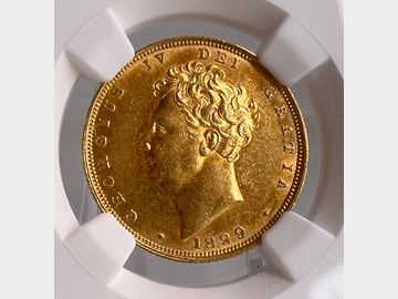 1829 GEORGE IV BARE HEAD GOLD SOVEREIGN AU58