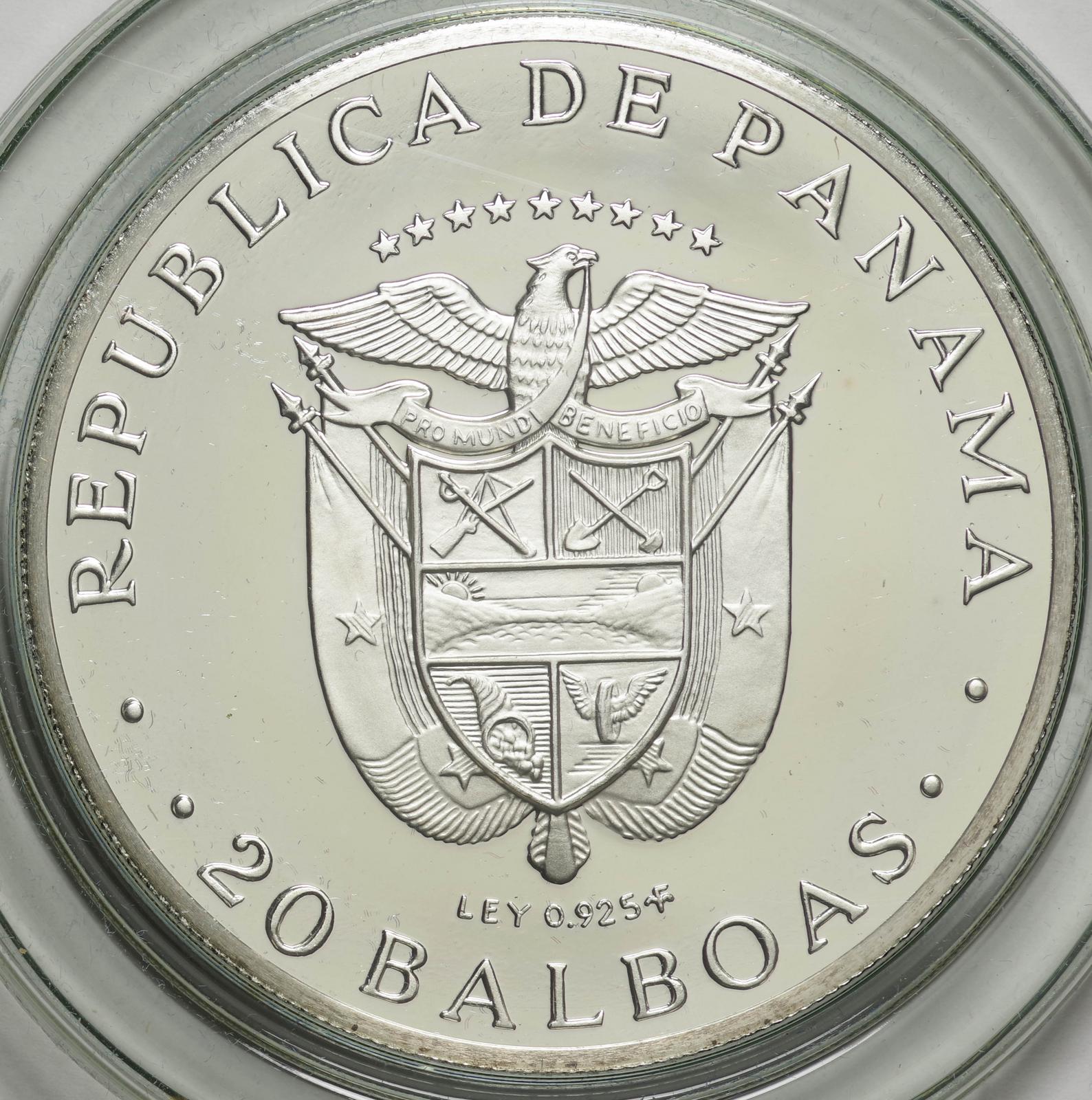 パナマ-Panama. シモン・ボリバール像 20バルボア銀貨 1974年 KM31