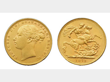 1873 Queen Victoria Young Head London Mint George & Dragon Gold Sovereign.