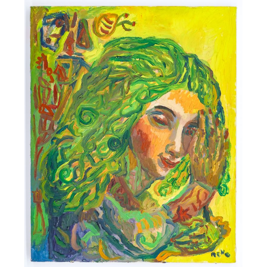 Joe Reno ''Her Flower'' Signed 1989 Oil on Canvas 20''x16''