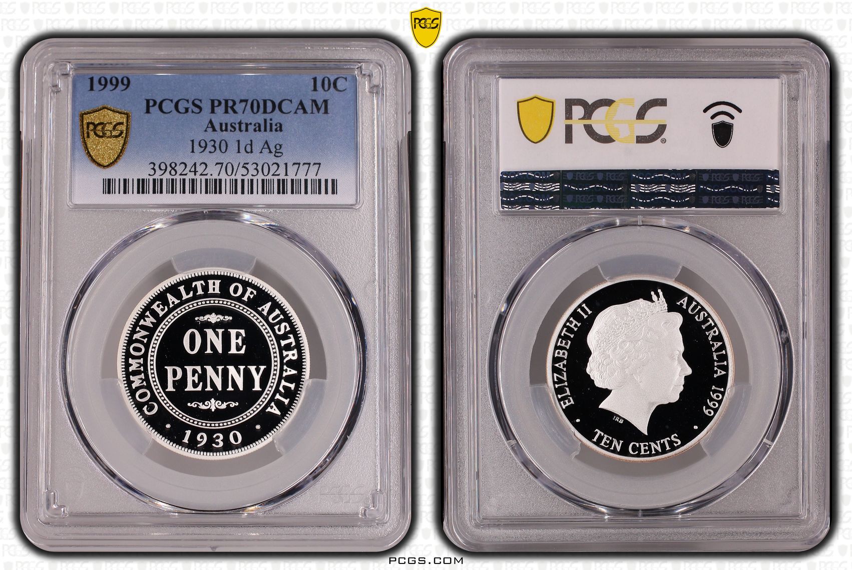 1930 1d Silver, Ten Cents, 1999, PCGS PR70DCAM