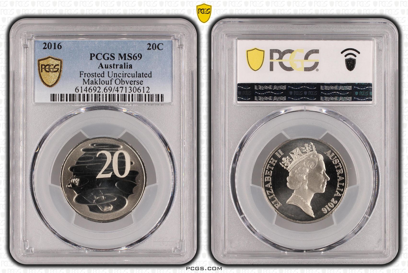Elizabeth II, Frosted Uncirculated - Maklouf Obverse, Twenty Cent, 2016, PCGS MS69