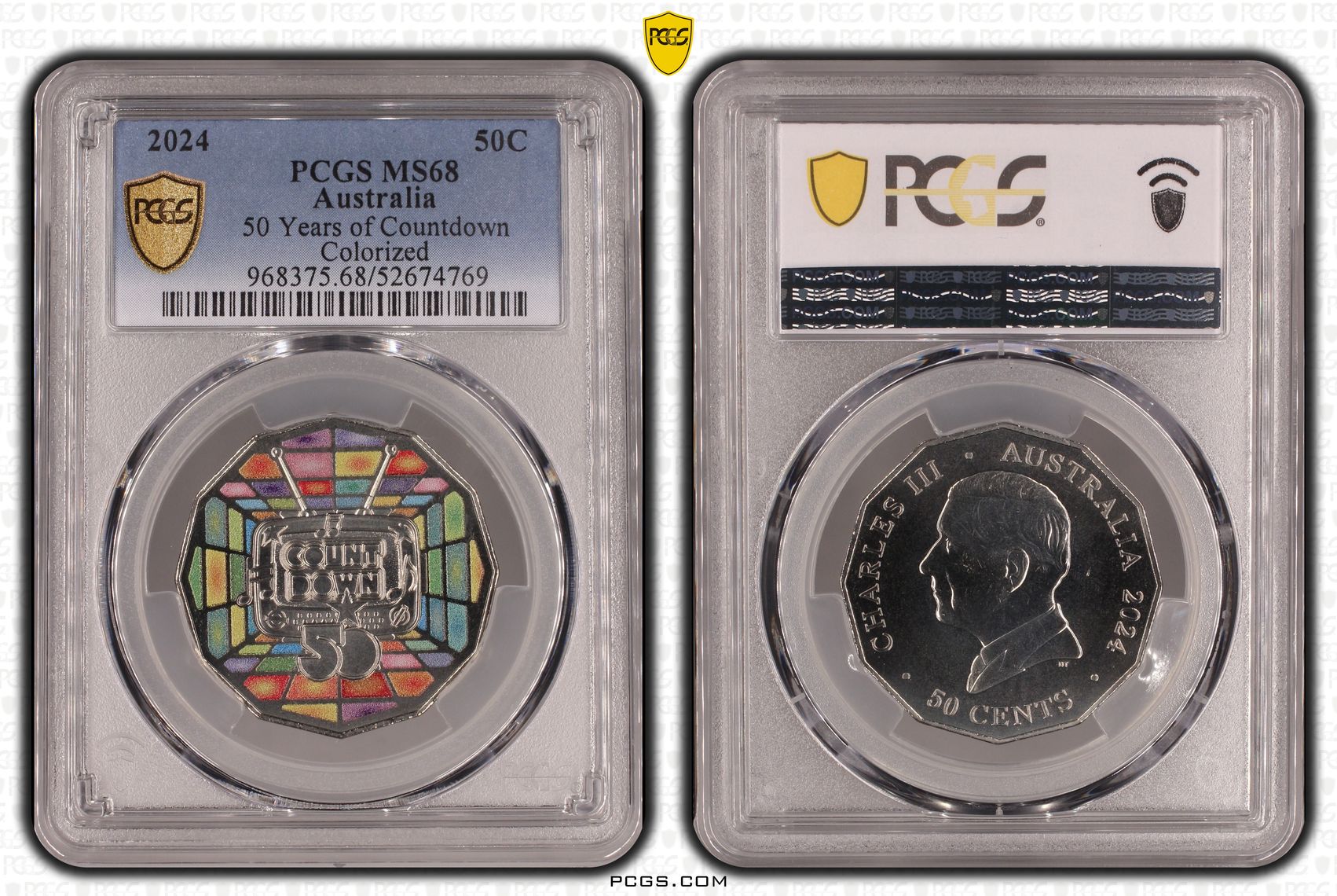 50 Years of Countdown Colourised, Fifty Cent, 2024, PCGS MS68
