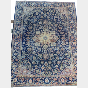 MESHAD 350X265. EXCEPTIONALLY BEAUTIFUL BLUE RUG WITH GOLD MEDALLION. CONDITION IS VINTAGE. - 50698/560