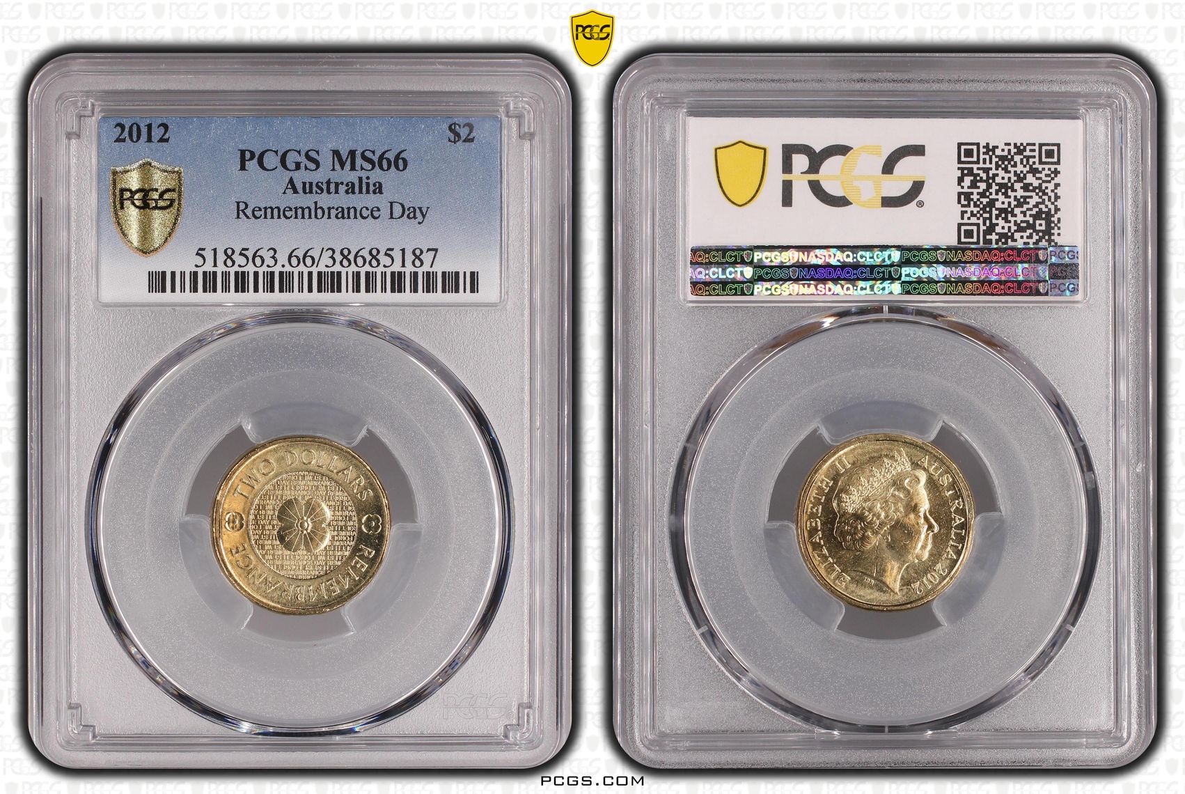 2012 Australia Two Dollar, $2 Remembrance Day PCGS - MS66 -187