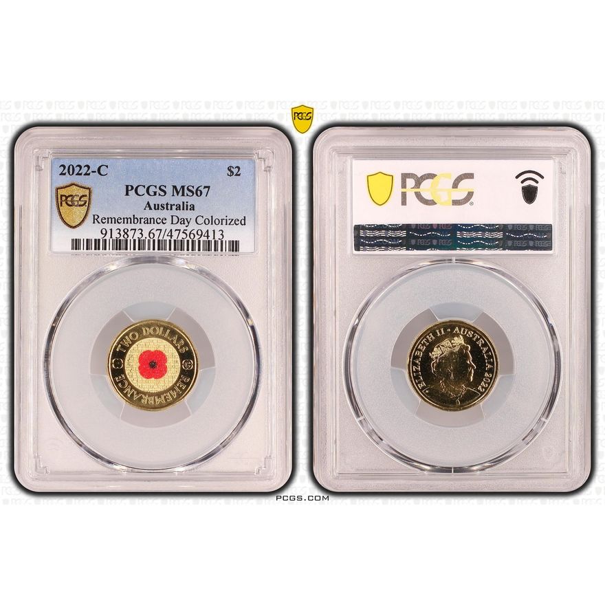 Red Poppy 'C' MM $2 Coloured Coin - MS67
