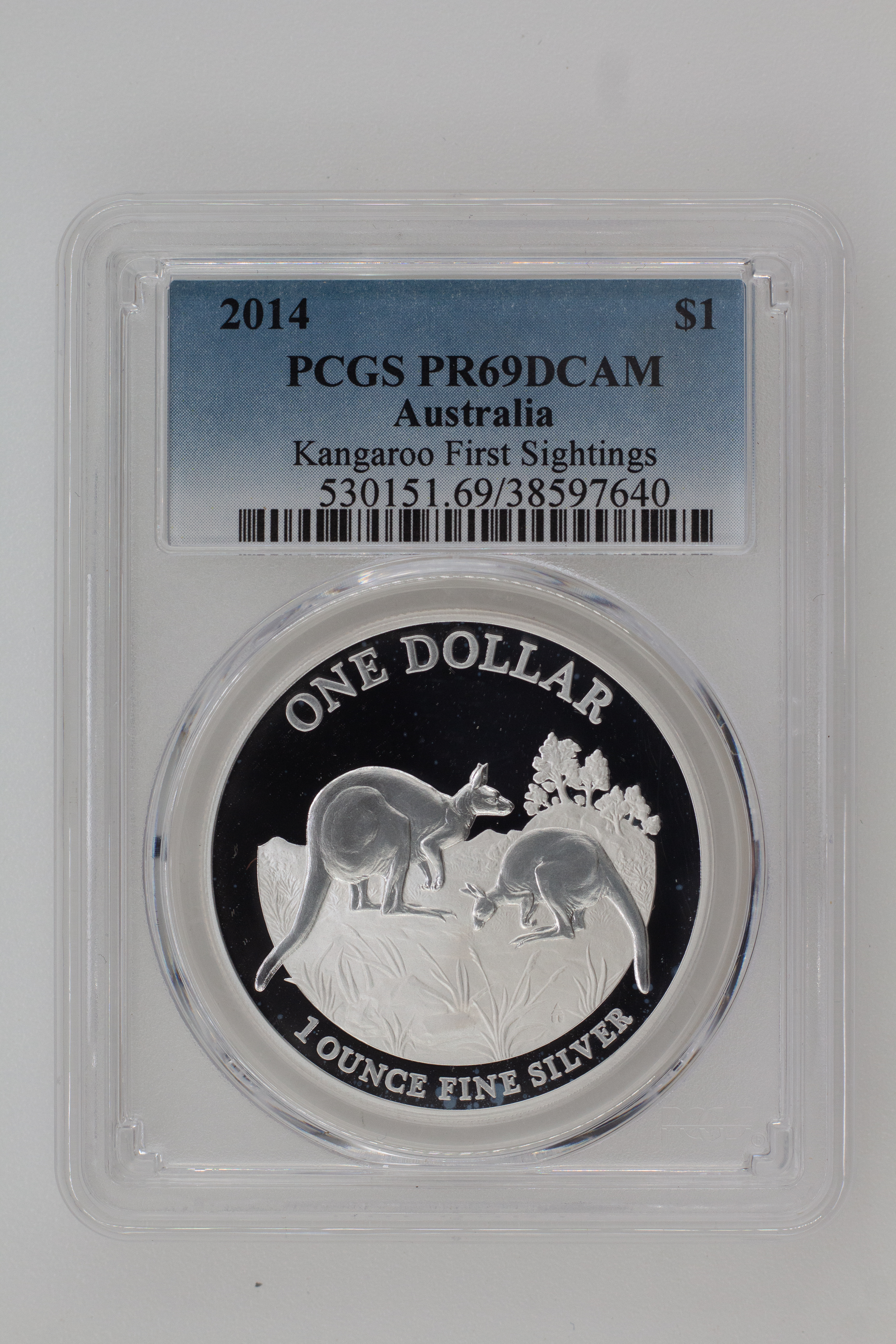 2014 Australia One Dollar, $1 Silver Proof Kangaroo First Sightings PCGS - PR69DCAM POP 3/0 -640