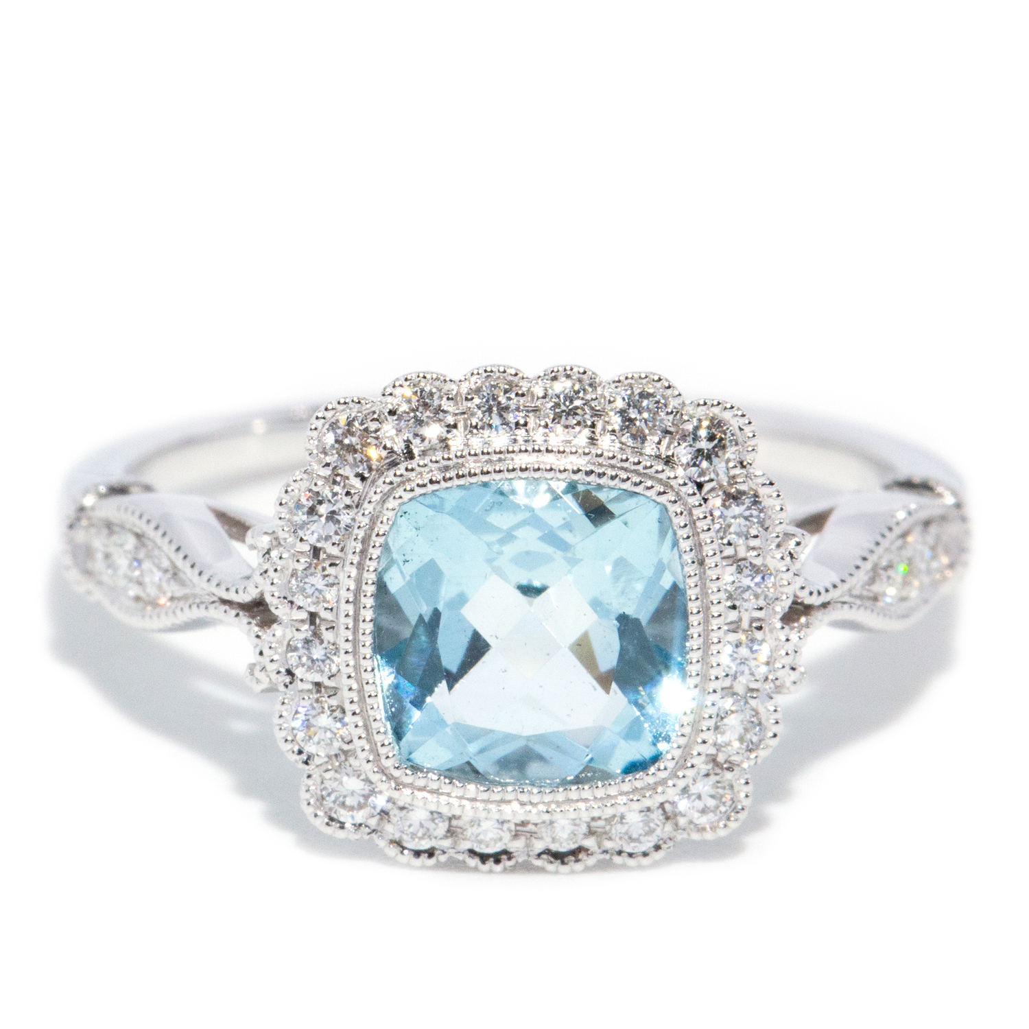 1.40 Carat Aquamarine & 0.20 Carat Diamond Ring