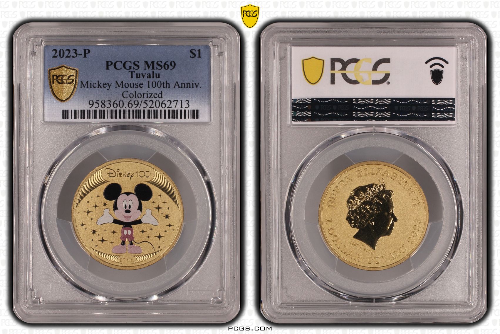 Tuvalu, Elizabeth II, Mickey Mouse 100th Anniv. Colourised, 5/0, One Dollar, 2023-P, PCGS MS69