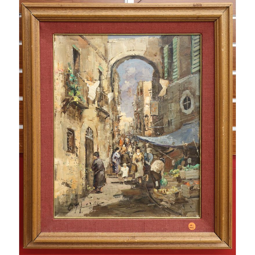 C. Marco Italian Street Scene Oil Painting Framed 26''x22''