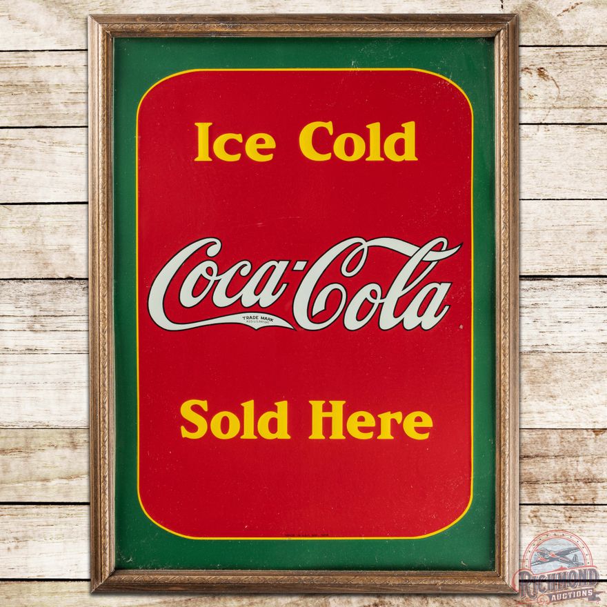 1938 Ice Cold Coca Cola Sold Here Embossed SS Tin Sign