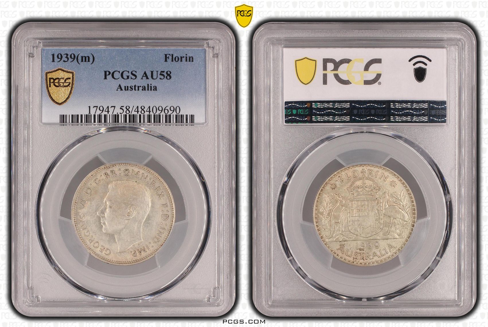 George VI, Florin, 1939(m), PCGS AU58
