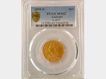 1899 VICTORIA OLD HEAD SYDNEY MINT GOLD SOVEREIGN PCGS MS62.
