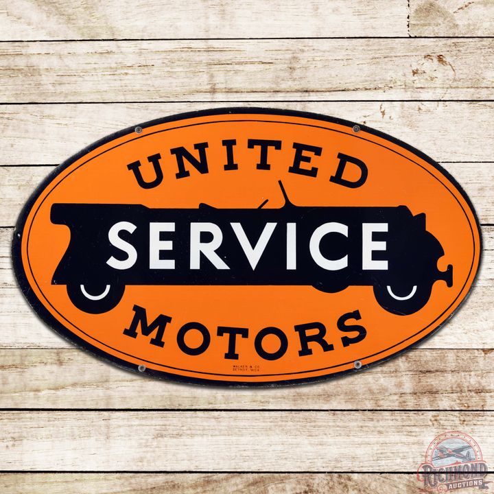 United Motors Service 48" DS Porcelain Sign w/ White Wheels