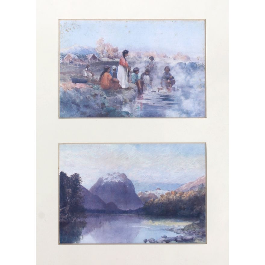 Frank Wright 'Maoris at Rotorua Washing together with South Island Lake Scene'