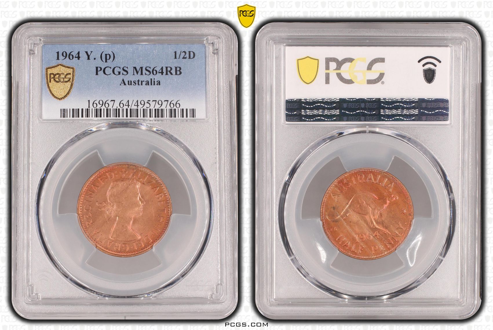 Elizabeth II, Halfpenny, 1964, PCGS MS64RB