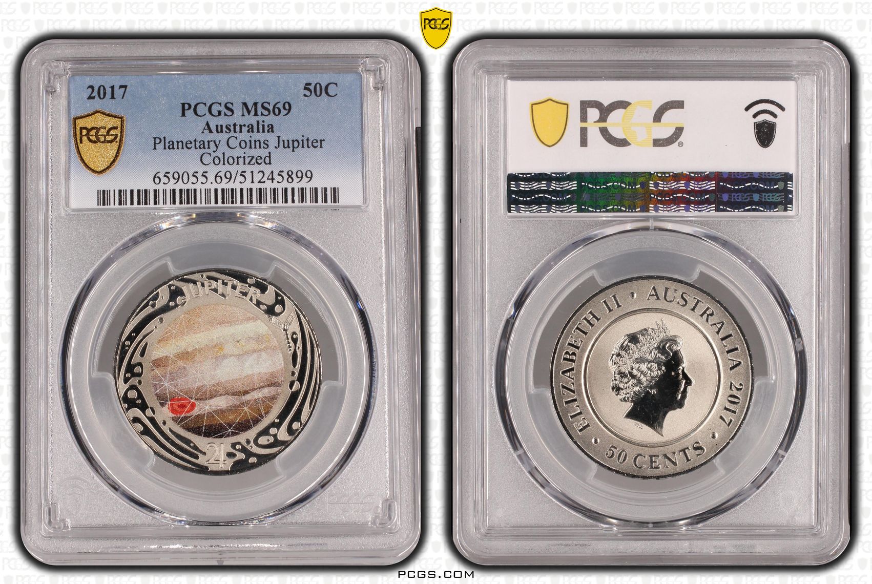 2017 Aus 50 Cent Planetary Coins Jupiter Colorized PCGS MS69