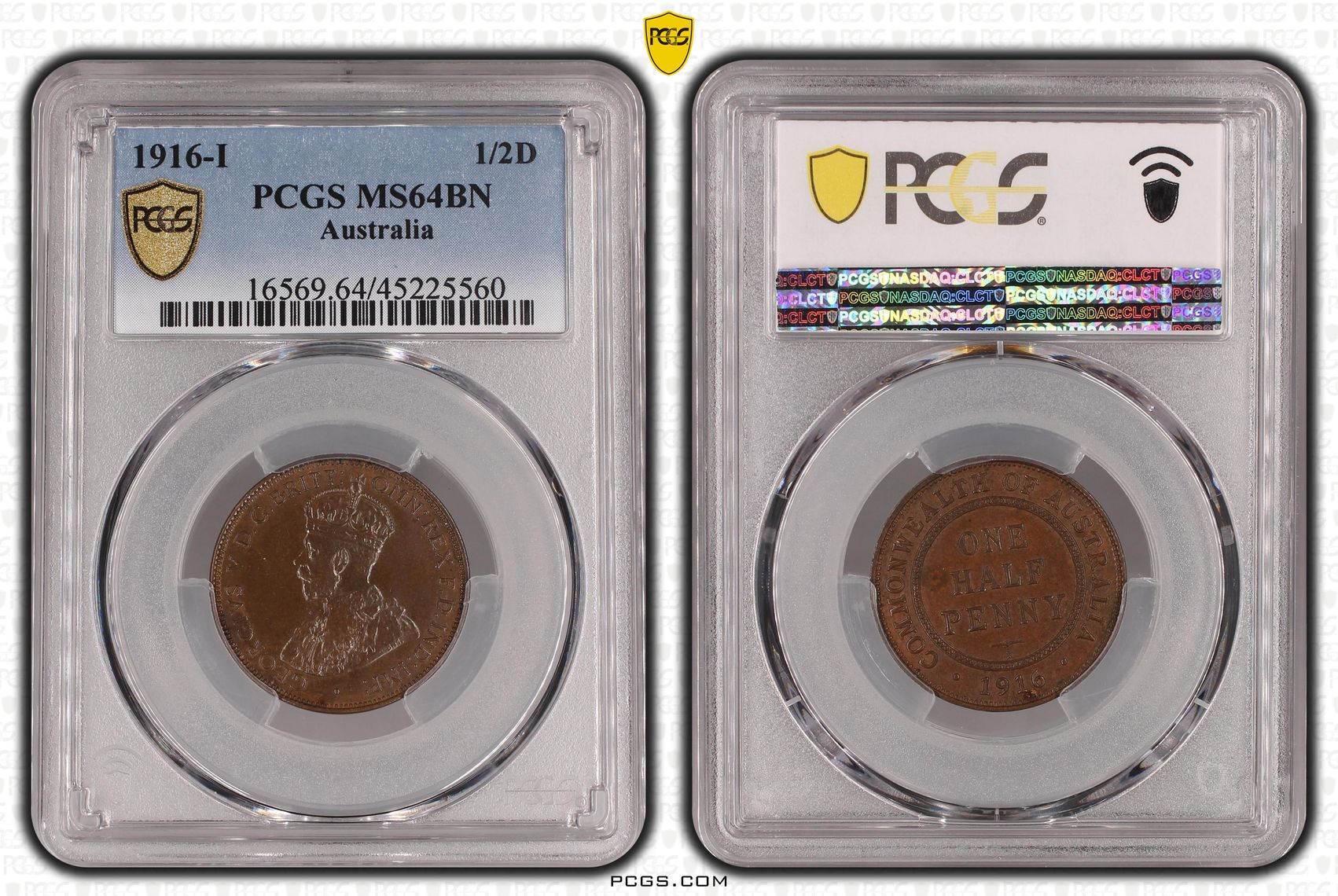 1916-I Australia Half Penny PCGS - MS64BN POP 13/0 -560