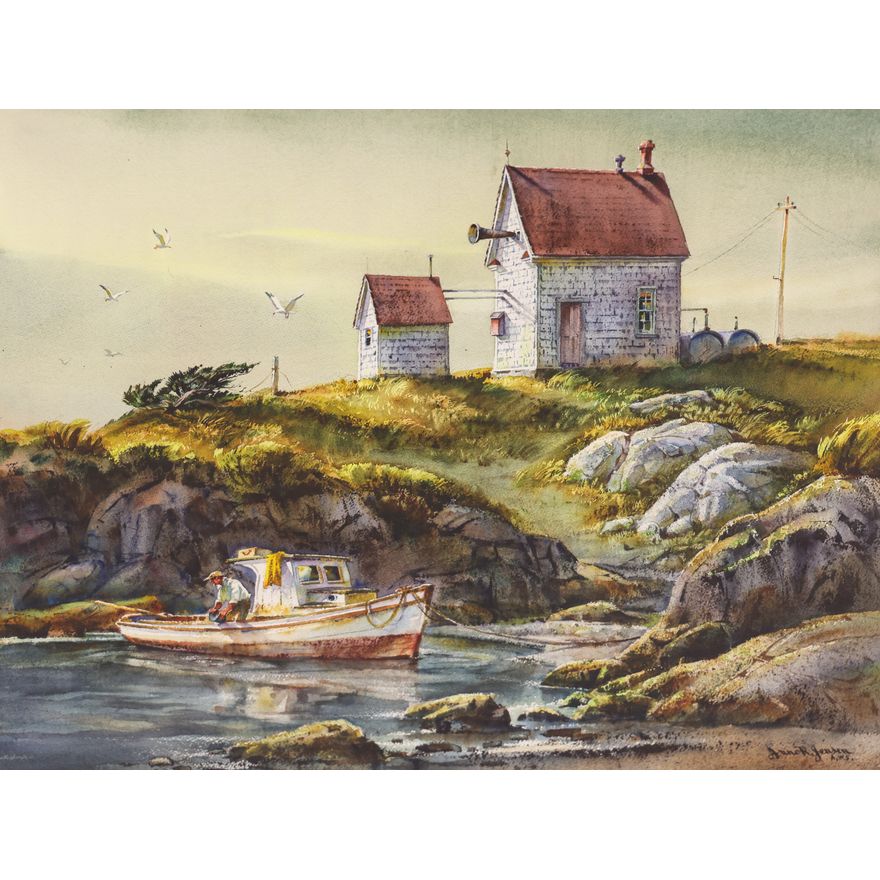 Arne Jensen ''Foghorn Beach'' Watercolor