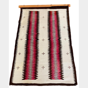 Vintage Navajo Eye Dazzler Textile With Crosses And A Custom Hanger