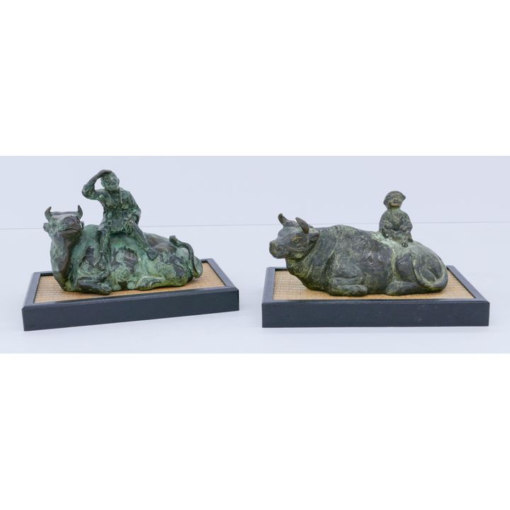 2pc Richard Kirsten ''Reclining Ox'' Bronzes