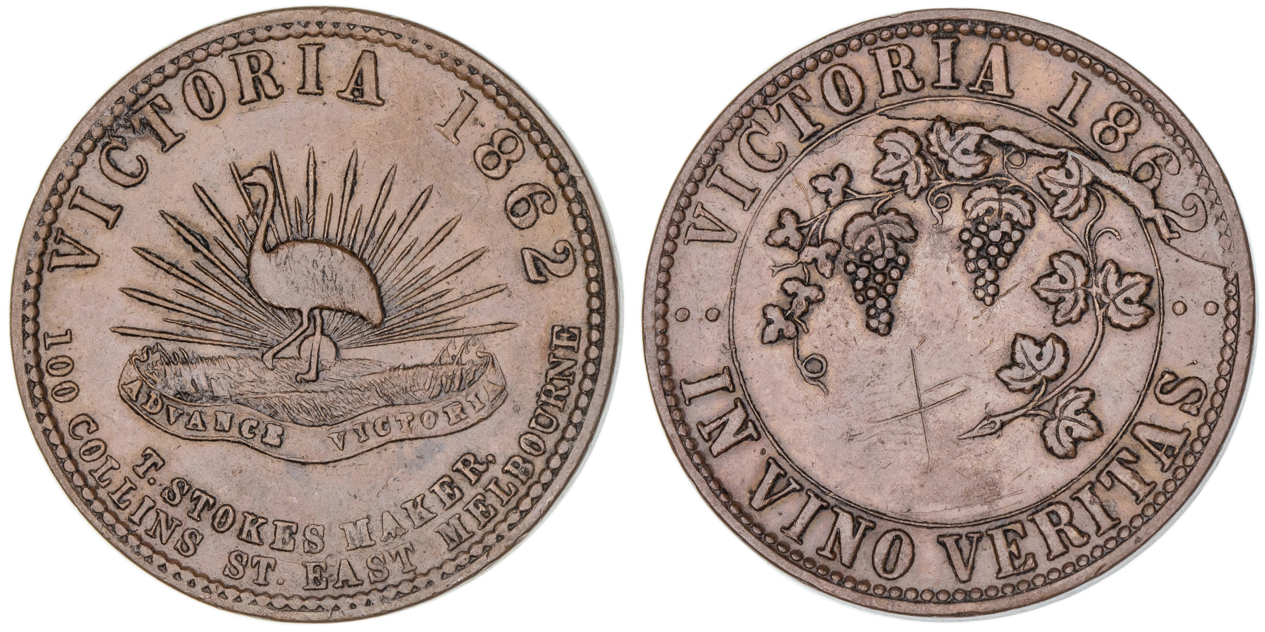 T. Stokes, Melbourne, Vic., Penny, 1862, VF