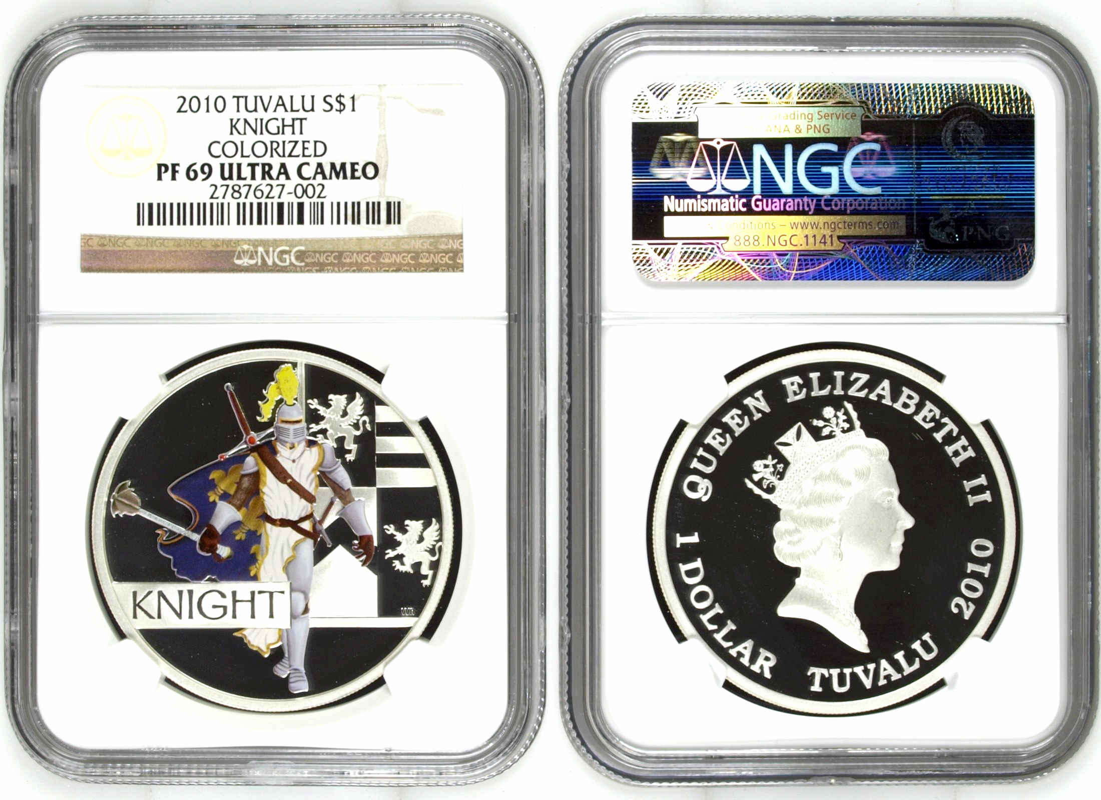 Tuvalu, Tuvalu Knight Colorized, One Dollar, 2010, NGC PF 69 ULTRA CAMEO