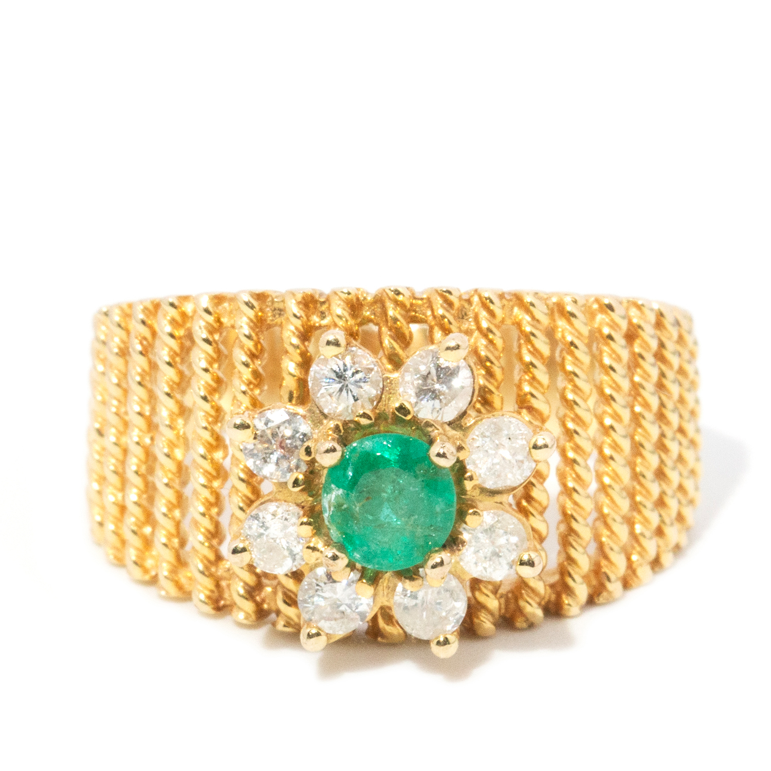 Vintage 14 carat gold emerald and diamond ring