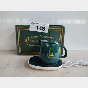 CLASSY ELECTRIC COFFEE WARMER COASTER AND MUG SET - GREEN -