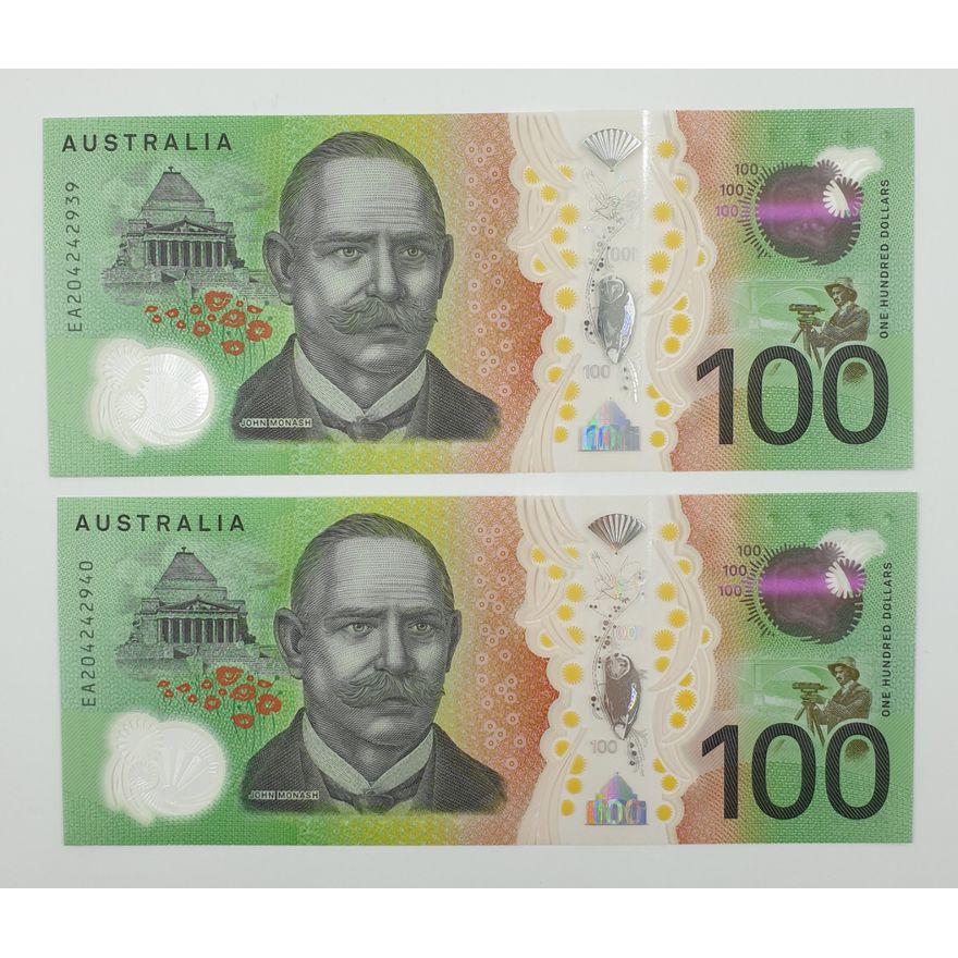 LAST YEAR PREFIX - Consec. Pair of Aus. L/K $100 Notes